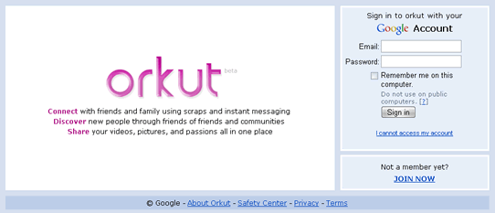Nova página de login do orkut